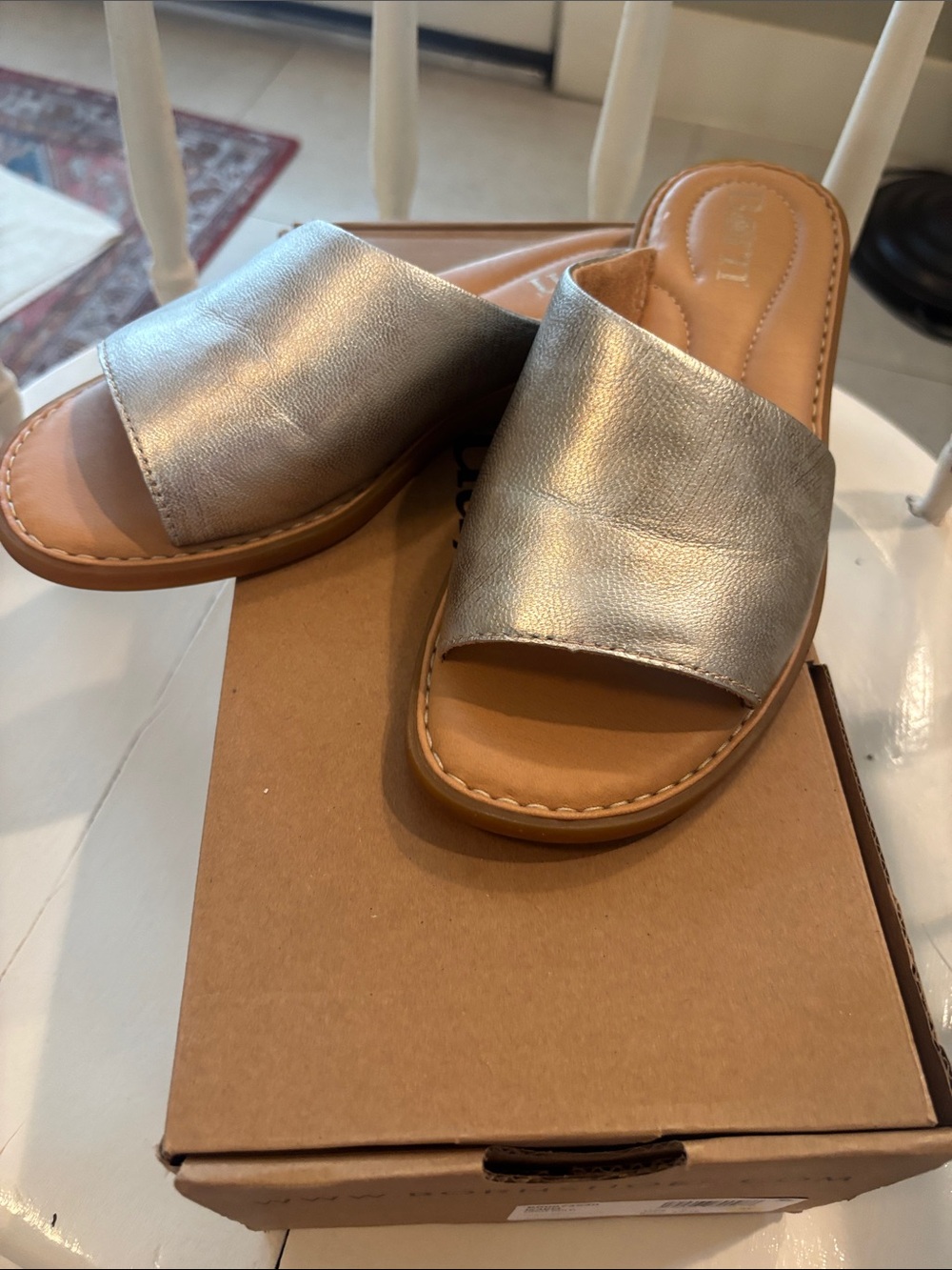 Metallic Silver Slide Sandals - Women